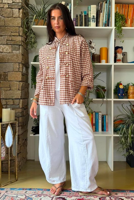 Nonni Gingham Napoleon Jacket Chestnut